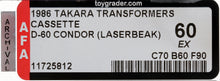 Load image into Gallery viewer, Transformers 1986 Vintage Takara Cassette D-60 Condor (Laserbeak) MOC AFA 60
