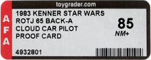 Load image into Gallery viewer, Star Wars 1983 Vintage Kenner ROTJ 65 Back A Cloud Car Pilot Proof Card AFA 85