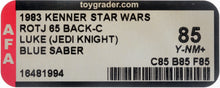 Load image into Gallery viewer, Star Wars 1983 Vintage Kenner ROTJ 65 Back C Luke Jedi Blue Saber MOC AFA Y-85