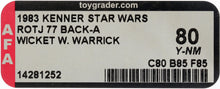 Load image into Gallery viewer, Star Wars 1983 Vintage Kenner ROTJ 77 Back A Wicket MOC AFA Y-80