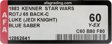 Load image into Gallery viewer, Star Wars 1983 Vintage Kenner ROTJ 65 Back C Luke Jedi Blue Saber MOC AFA Y-60
