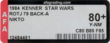 Load image into Gallery viewer, Star Wars 1984 Vintage Kenner ROTJ 79 Back A Nikto MOC AFA Y-80+