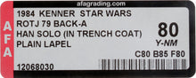 Load image into Gallery viewer, Star Wars 1984 Vintage Kenner ROTJ 79 Back A Han Solo Trench Coat MOC AFA Y-80