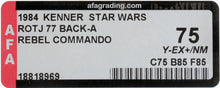 Load image into Gallery viewer, Star Wars 1984 Vintage Kenner ROTJ 77 Back A Rebel Commando MOC AFA Y-75