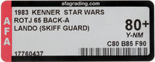 Load image into Gallery viewer, Star Wars 1983 Vintage Kenner ROTJ 65 Back A Lando Skiff MOC AFA Y-80+