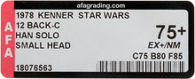 Load image into Gallery viewer, Star Wars 1978 Vintage Kenner 12 Back C Han Solo Small Head MOC AFA 75+