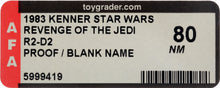 Load image into Gallery viewer, Star Wars 1983 Vintage Kenner Revenge of the Jedi R2-D2 Blank Name Proof AFA 80