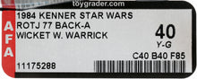 Load image into Gallery viewer, Star Wars 1984 Vintage Kenner ROTJ 77 Back A Wicket MOC AFA Y-40
