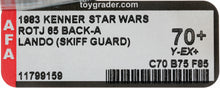 Load image into Gallery viewer, Star Wars 1983 Vintage Kenner ROTJ 65 Back A Lando Skiff Guard MOC AFA Y-70+